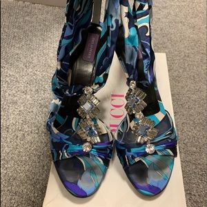 Emilio pucci silk tie heels navy